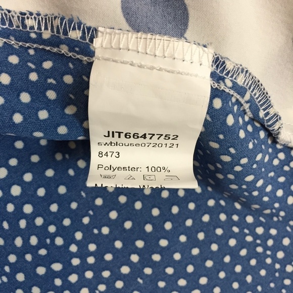 Shein Curve Polkadot Blouse 0XL Polyester Blue Twist Front Long Sleeve Shirt - Picture 9 of 12